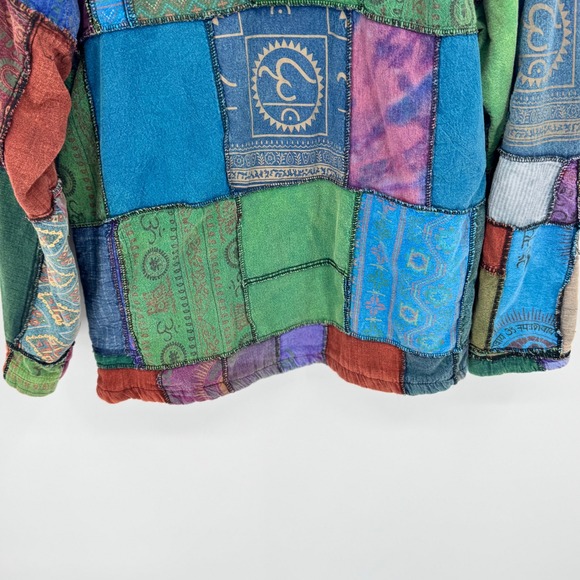 Parava Clothing Patchwork Fleece Lined Zip Up Hoodie Boho Artwear Oversized M/L - Picture 7 of 13